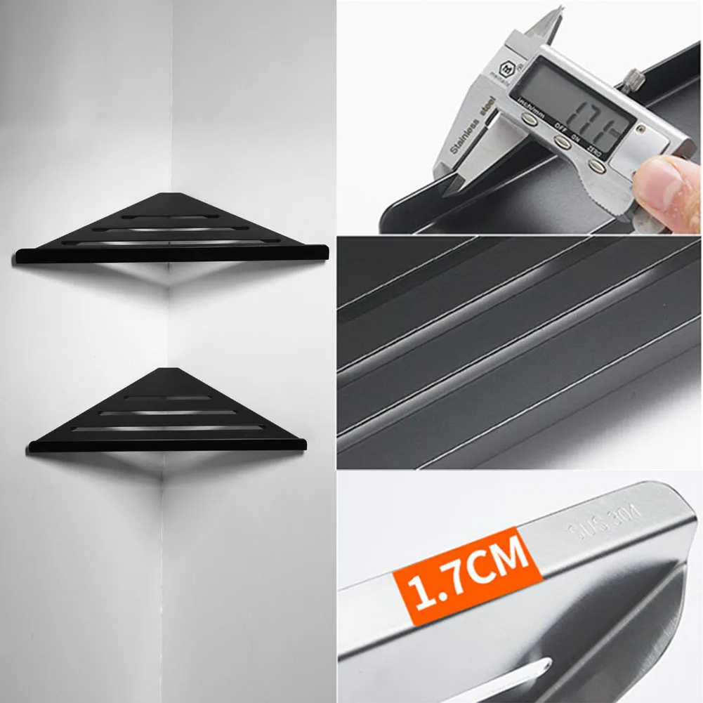 Black 304 stainless steel Tri-angle Bathroom Storage Shower shampoo Corner shelf