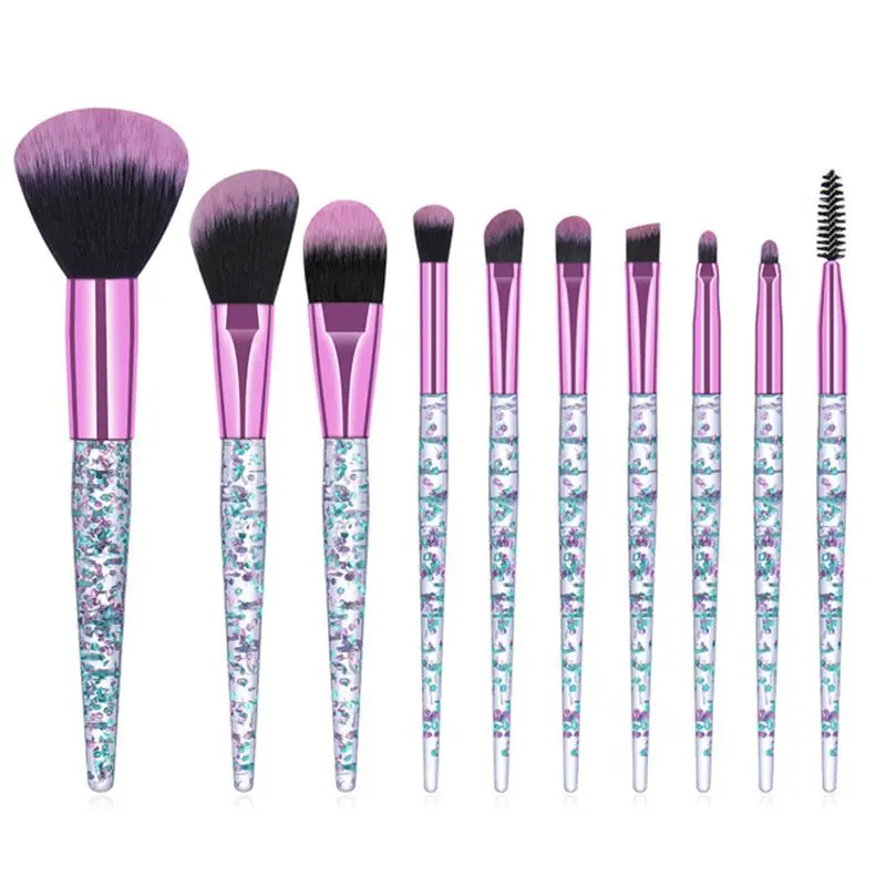 Custom Logo Soft Hair Wholesale Quicksand Clear Handle Crystal Makeup Brush Sets with bag
