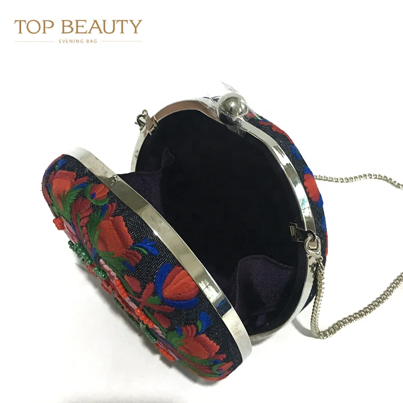
Most popular handmade sling shoulder hand bag polyester crystal chain unique clutch bags custom print clutch bag 