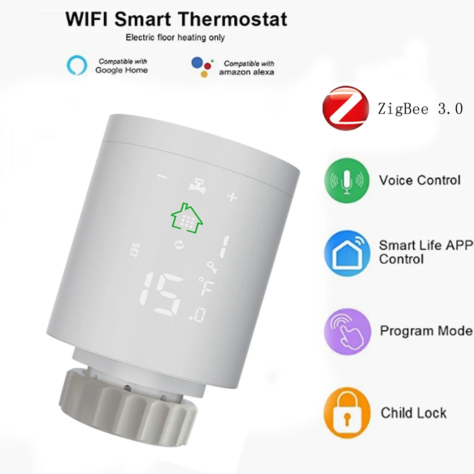 HY368 room radiator underfloor water heating programmable system timer smart life tuya wifi ZigBee thermostatic TRV