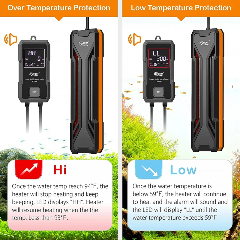 Hygger Fish Tank Temperature Controller Quartz Aquarium Heater with Digital LED Controller, Intelligent Aquarium Heater