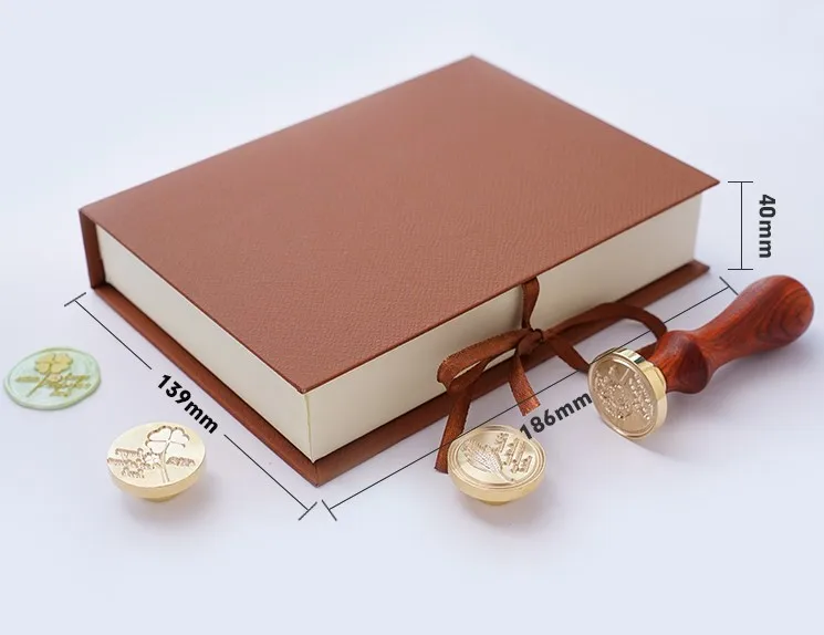 European Style Kraft Paper Color Gift Box Sealing Wax Stove 5 Gold Metal Brass Heads Heart Wax Stamp Melting Spoon Set