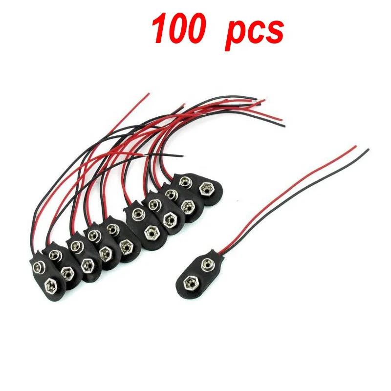 
100 PCS 9V I Type Battery Holder Connector Snap Clip I Style Cable Wire Lead Adapter 150mm 
