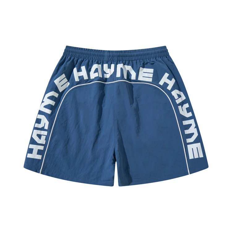 Streetwear Boxy Fit Contrast Color Piping Cargo Shorts Men Printing Logo Nylon Shorts