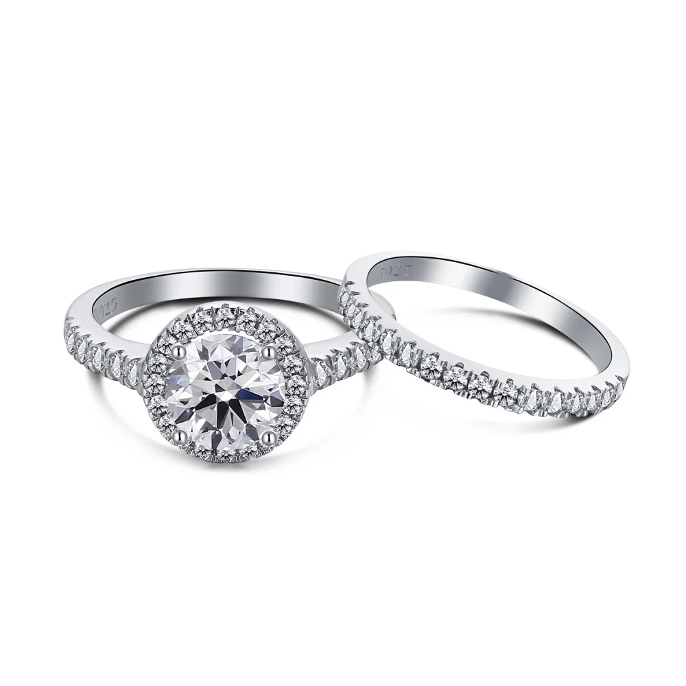 Dylam Wholesale Luxury Two Stackable S925 Silver Propose Rings For Women 5A Cubic Zirconia Round Shape Engagement Wedding Ring