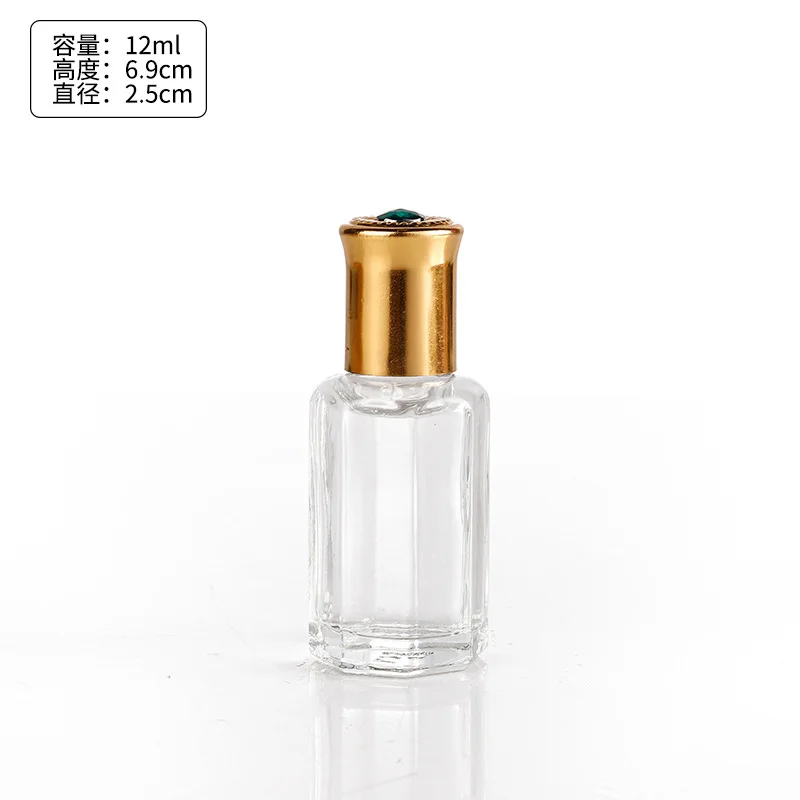 3ML 6ML 12ML Wholesale  Printing Arabic Fancy Attar Oudh Oil Tola Glass Bottle For Oud Oil with Brass  Copper Lid