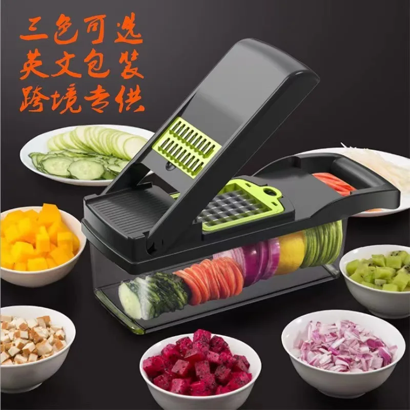 14 in 1 Multifunctional Food Chopper Kitchen Vegetable Slicer Dicer Cutter Veggie Chopper 8 Blades Carrot Chopper With Container