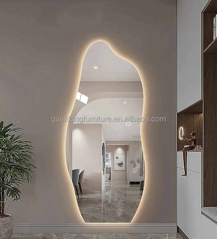 Modern Simple Style Irregular Full Length Mirror Dressing Fitting Standing Floor Mirror for Bedroom Room Living Room Furniture