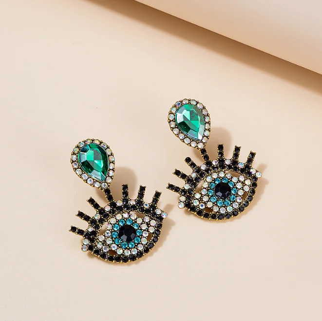 European and American ethnic style retro elegant temperament ear hook rainbow Bohemian devil eye crystal earrings for women
