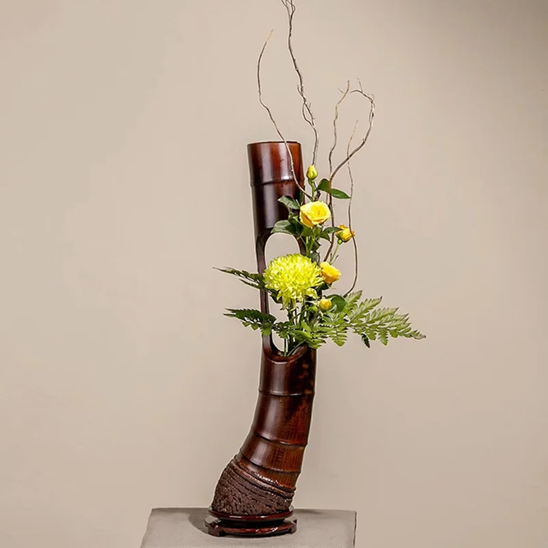 Flower Vase Wholesale High Quality Decorative Bamboo vase Wooden Flower Vase ikebana Flower Arrangement