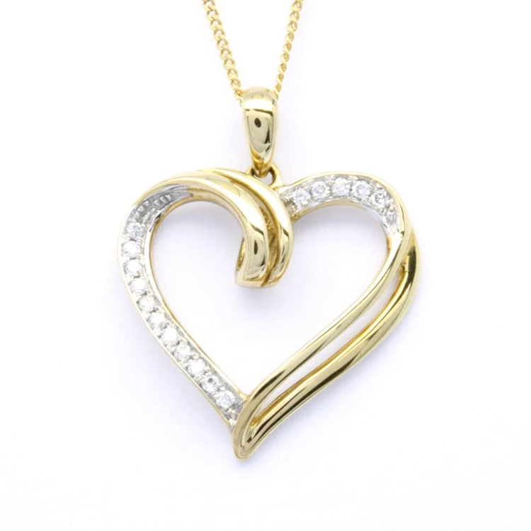 Open Heart pendant 18K 14K 9K Yellow Gold with Rhodium plated Natural Diamond Classic necklace for Girlfriend