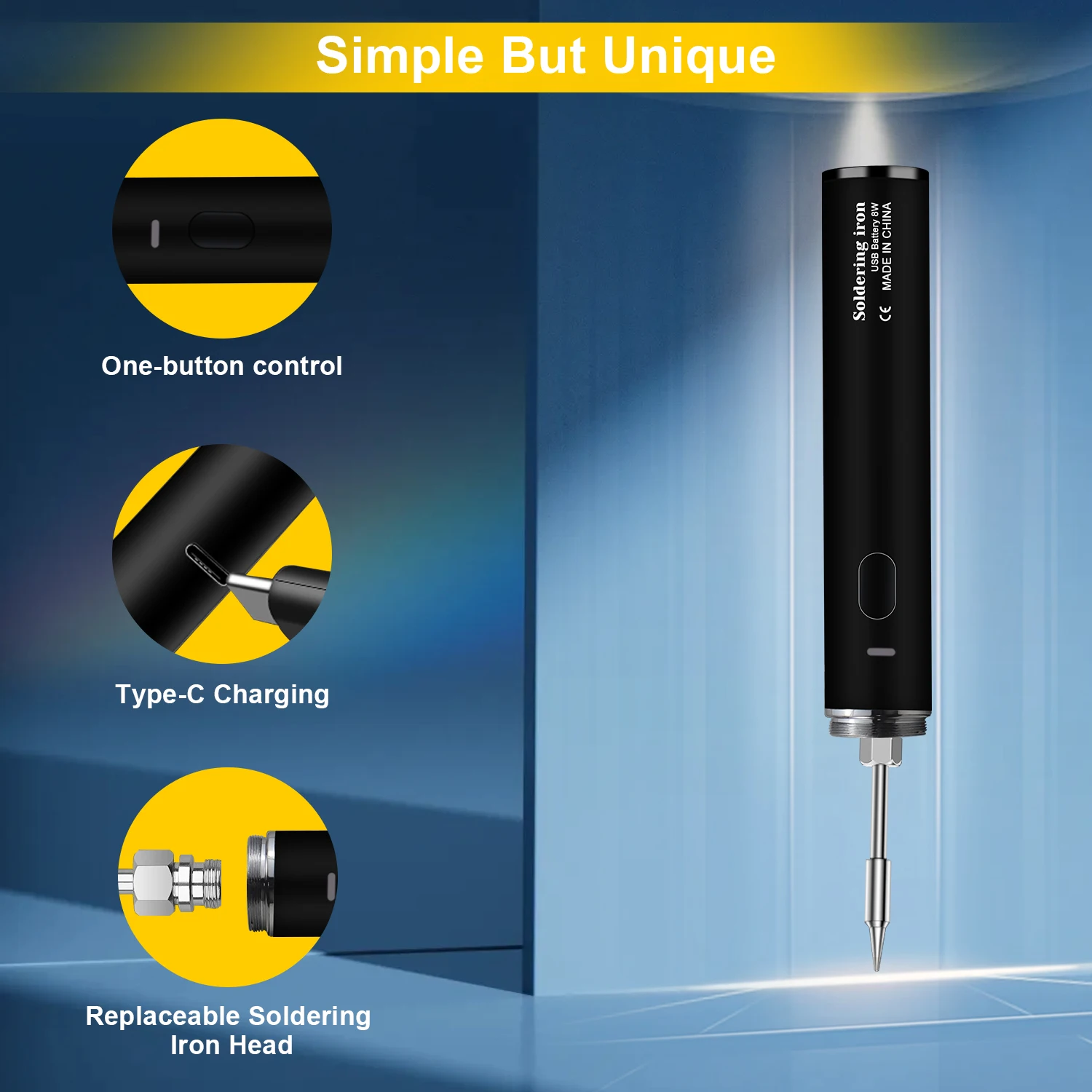 Portable USB Rechargeable Cordless Soldering Iron Kit with Adjustable Temperature and Pen for Electronics Repair