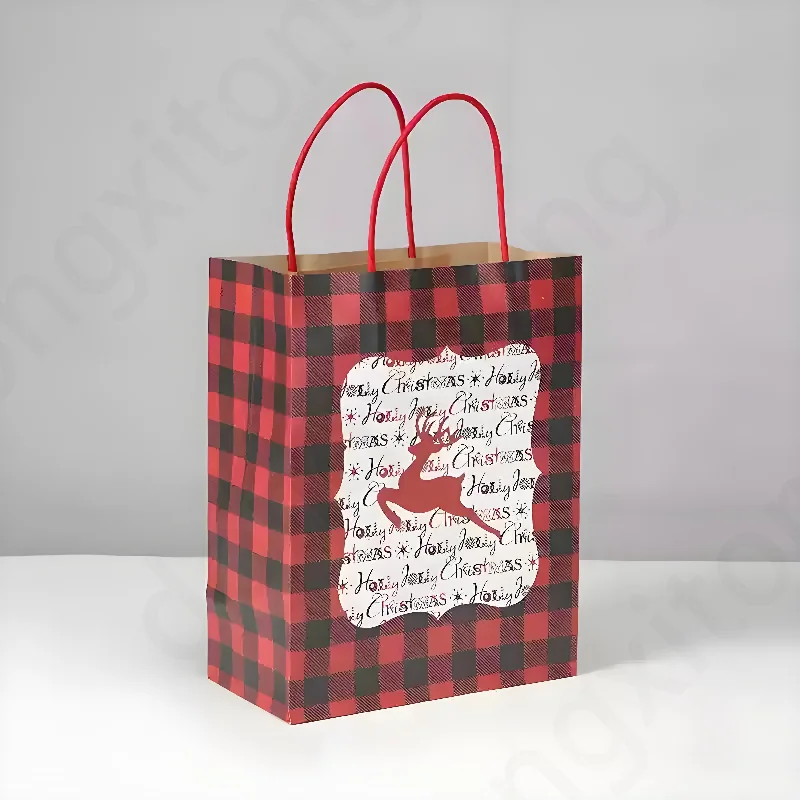 Custom Printed Biodegradable Kraft Paper Bags Christmas Themed for Shopping Food with Custom Logo for Clothing Gift Packaging
