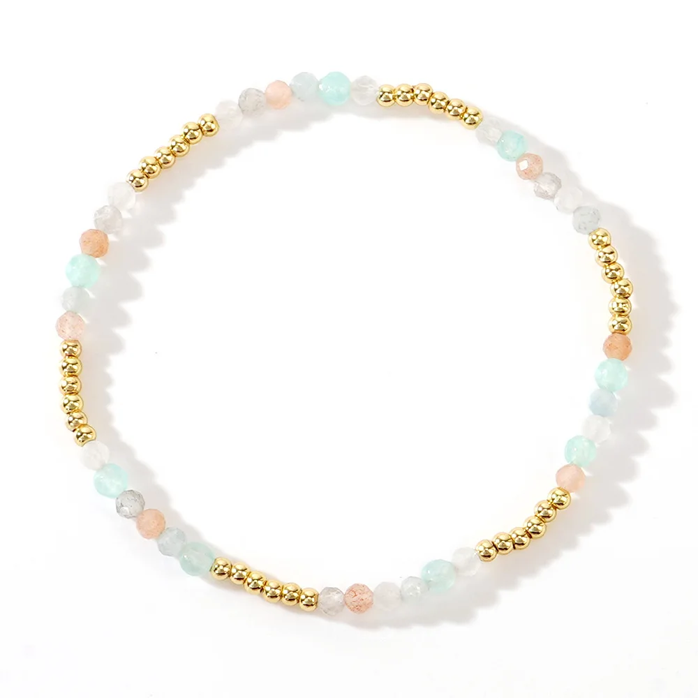 Waterproof 14k Plated Gold and Natural Stone Beaded Boho Elastic Stretch Bracelets Set Thin Minimalist for Women Jewlery