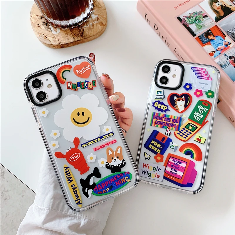 Luxury Fashion Label Phone Cases on For iPhone 12 Mini 11 Pro XS MAX X XR 7 8 Plus SE 2020 Clear Double Color Soft Tpu Cover