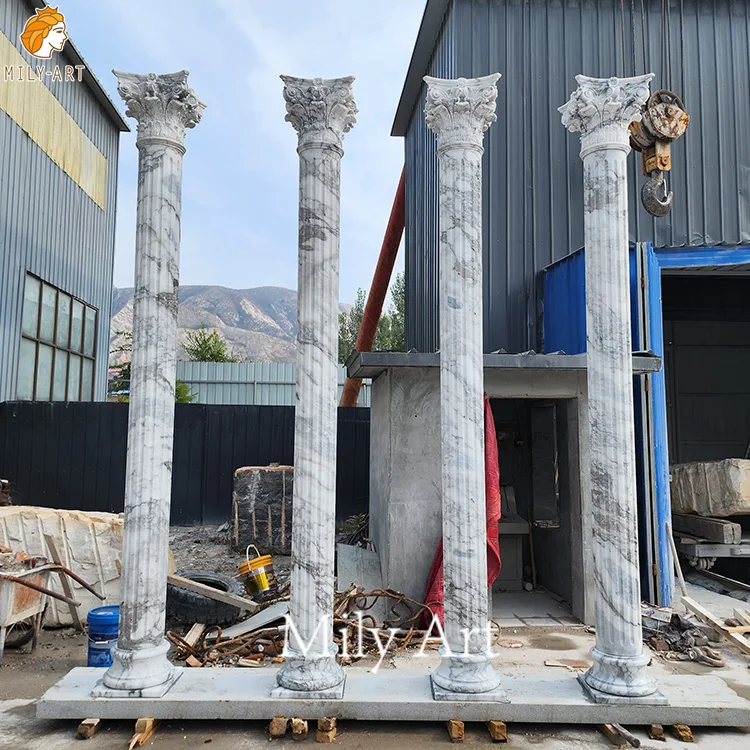 Outdoor Hand Carved Classic Design Solid Marble Column Pillars Sculpture