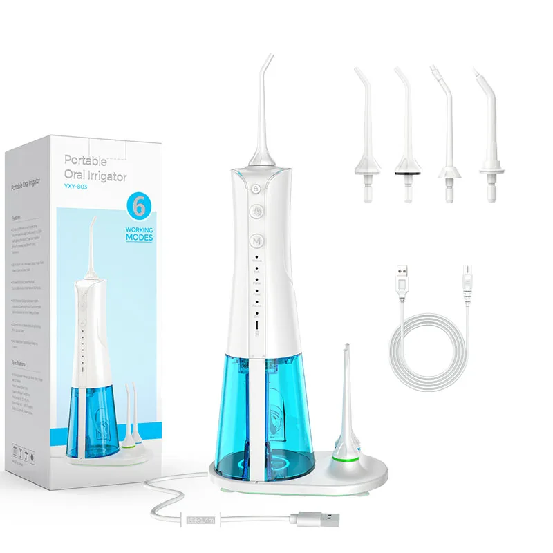 water flosser certificated smart teeth care 2000mAh white 300ml water tank capacity electric water flosser with charging base