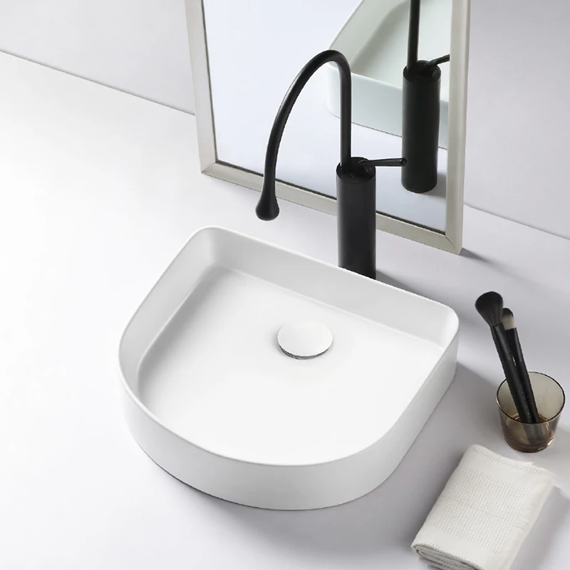 Counter Top Wash Basin Edge Bathroom Sink Ceramic Oval Shape Vessel Sink Slim Graphic Design Modern Apartment Countertop Sinks