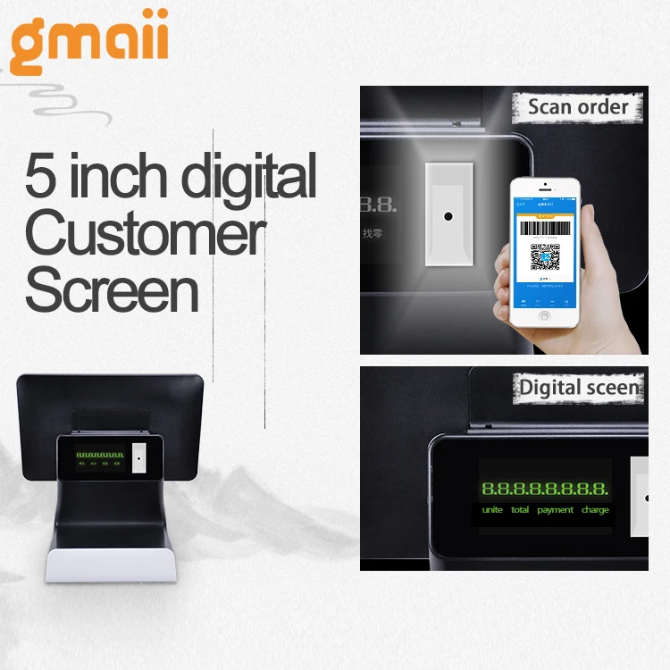 Gmaii 15.6 cash register automatic cash payment registratore di cassa pos terminal system and receipt printer 58mm