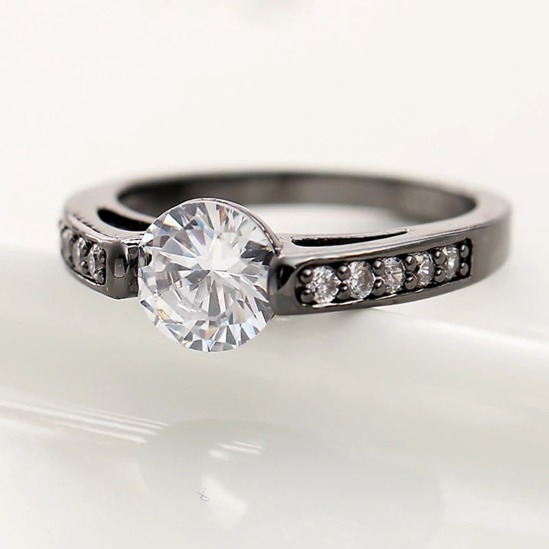  Black Gold Plated Ring Big Crystal Vintage Diamond Rings Accessories Pave Smart Stone Wedding Jewelry Band For