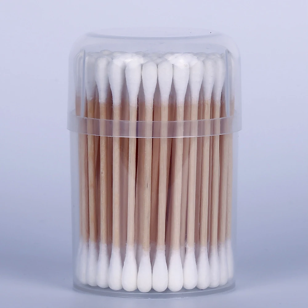90pcs wooden mini stick disposable round tip swab cotton make up tool