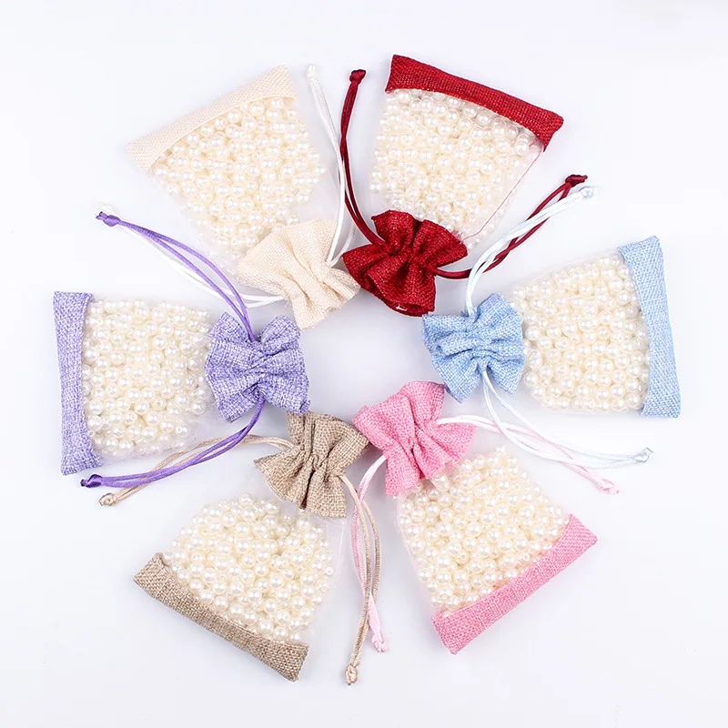 17*23cm Jute Party Candy Favor Sack Linen Jute Drawstring Pouch Jewelry Gift Candy Bag