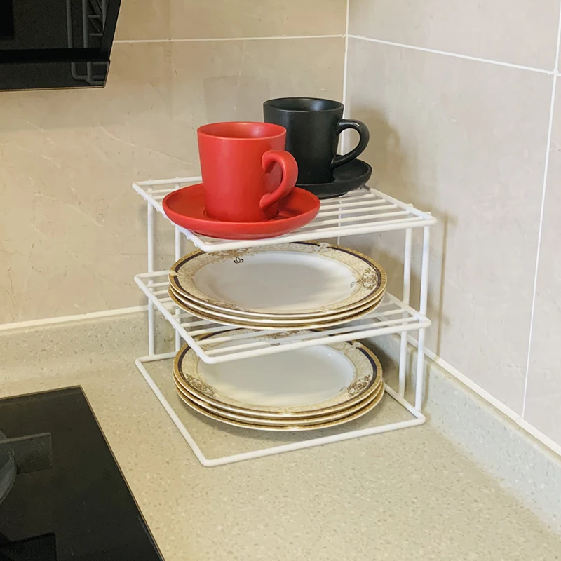 3-Tier Corner Shelf Rack - Kitchen Plates, Dishes, Cabinet & Pantry Organizer