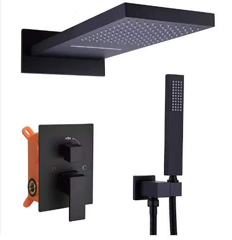 Роскошный домашний хромированный квадратный Душ Водопад ванна Термостатический душ 3 функции скрытый Набор