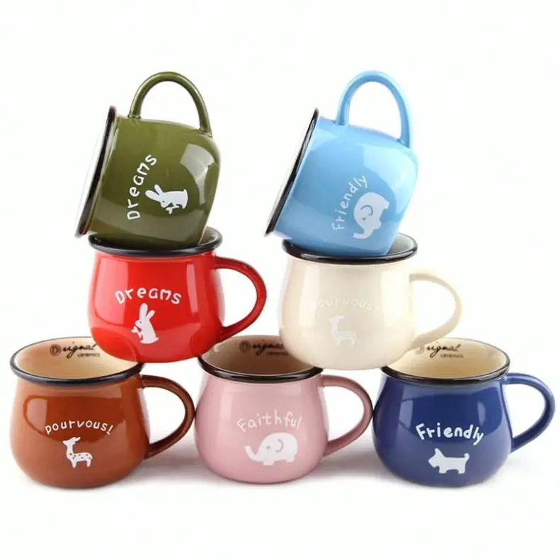 Various sizes Logo printed custom orange porcelain ceramic enamel drinking coffee cup mug with lid