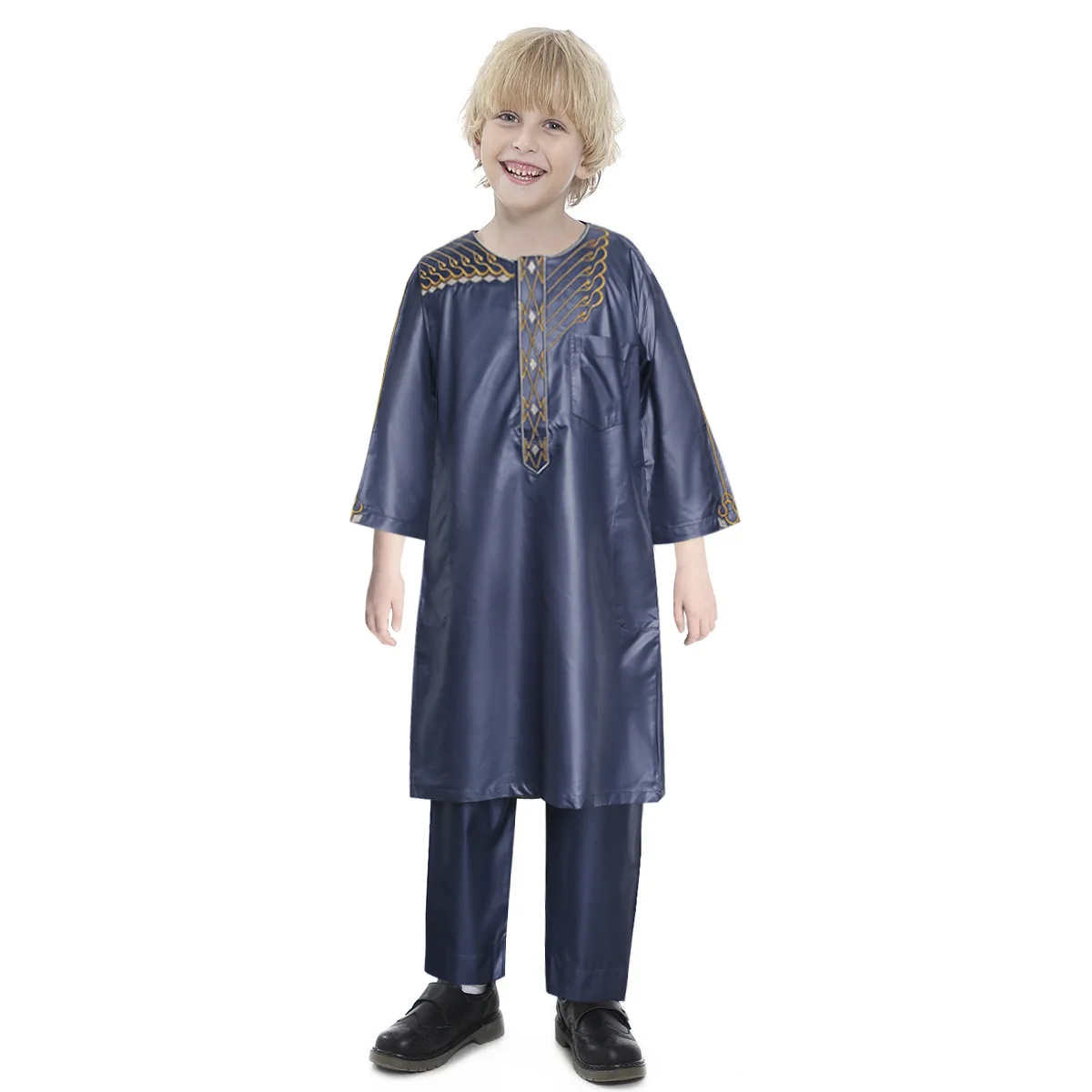 Traditional Islamic Clothing Muslim Boy Thobe Thawb Solid Color Children Abaya Caftan Muslim Thobe For Kids