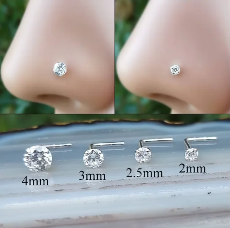 Zircon diamonds 925 sterling silver L shaped nose ring nose piercing jewelry nose stud for women
