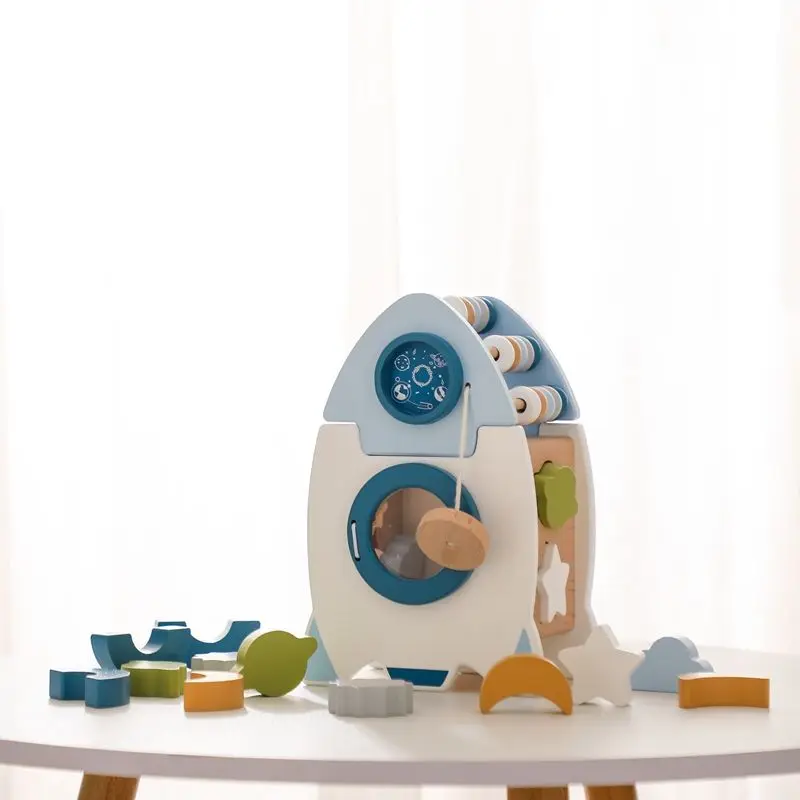 Wooden Space Rocket Toy Montessori Educational Game Preschool Learning Activity for Baby Kids