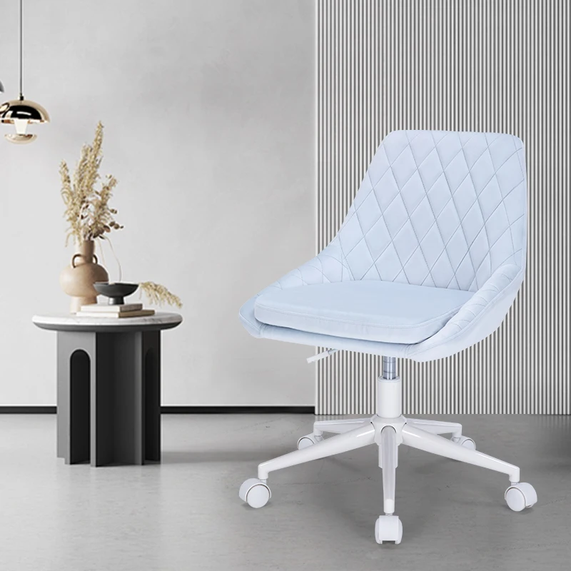 Modern bedroom adjustable swivel desk chair offical white armless velvet girls work computer office leisure chair for home