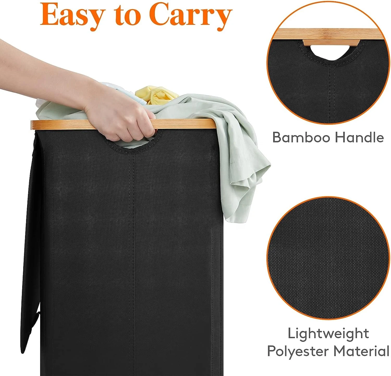100L Laundry Basket with Lid, Clothes Hampers for Laundry with Bamboo Handles and Removable Laundry Bag