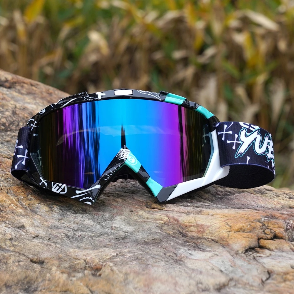 Motocross Goggles with Vibrant Frame Design, UV400 Lens, Durable Adjustable Strap, Lightweight and Perfect for Skiing or Riding