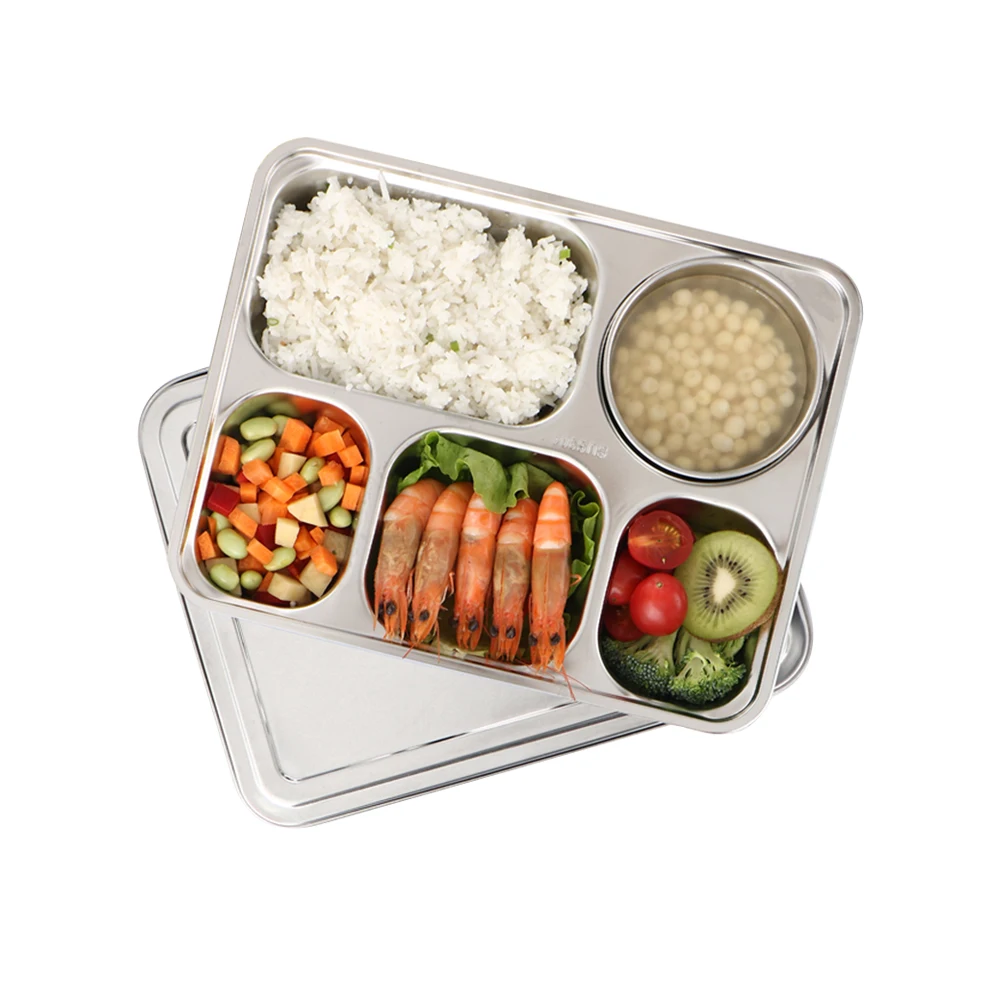 
304 stainless steel rectangular divided dinner tray 5 sections dinner plates 