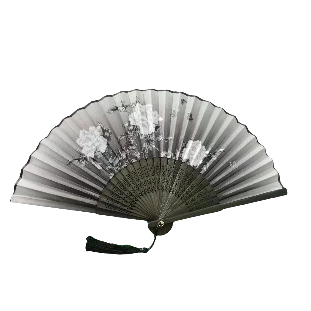 Custom High Quality Printed Silk Logo Folding Personalized Black Bamboo Hand Held Fan For Printed Fans
