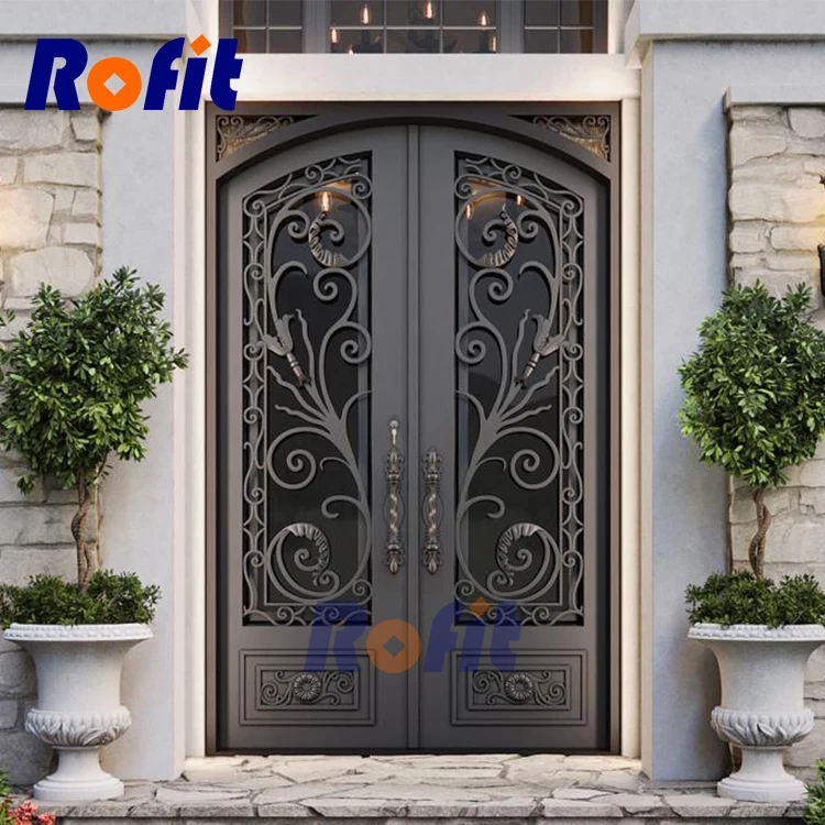 High quality wrought iron modern security door Double exterior entrance front door for the home