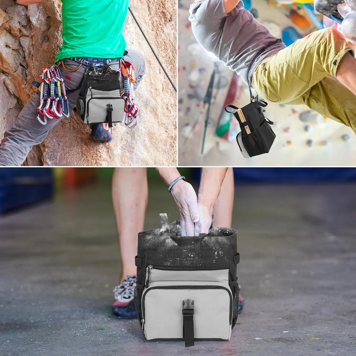 Large Chalk Bag for Rock Climbing and Bouldering with Aluminum Foil Lining, Magnetic Closure