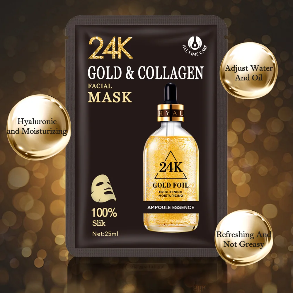 Oem Private Label For Colored Skin Liquid Gel Collagen Moisturizing Whitening/24K Gold Face Masks/24K Gold Facial Masks