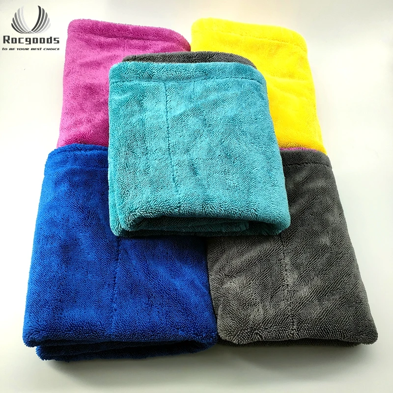 Оптовая продажа впитывающее серое полотенце из микрофибры без ворса с перекручивающейся петлей 50*80 см 1200 г/м2 салфетка для чистки автомобиля полотенца