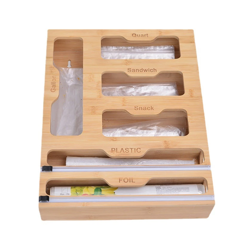 Bamboo Kitchen Tools Multifunctional Cling Film Cutter Bamboo Wood Kitchen Fresh-Keeping Bag Storage Box