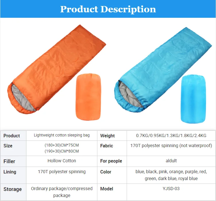 China factory supply cheap price 4 season outdoor camp light weight waterproof sleeping bag