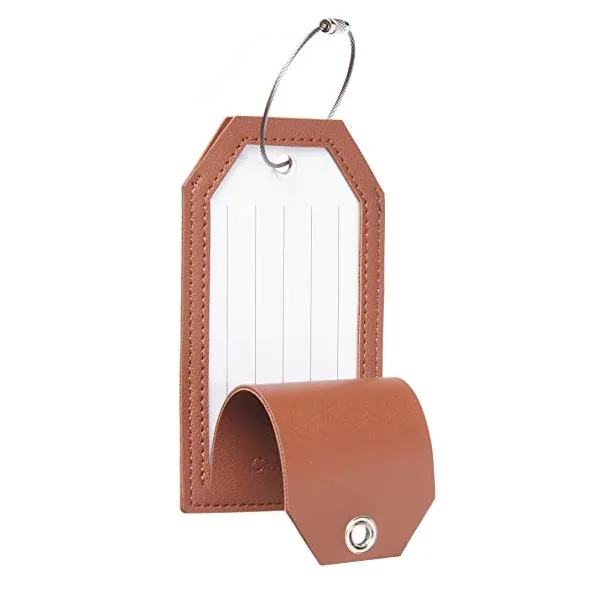 Custom Logo High Quality Vegan Leather Luggage Tags with Full Back Privacy Cover Steel Loops Supplier