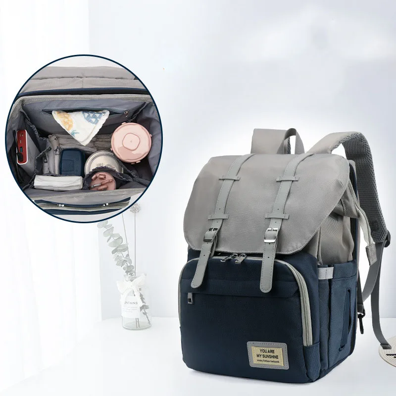 2022 Hot Sale Diaper Bag With Bed And USB Fashion Waterproof Baby Nappy Bag  Backpack Mummy Bag