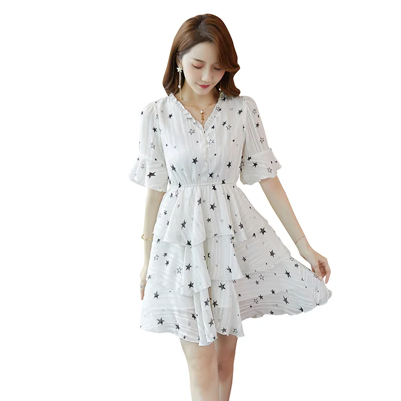 Professional custom spring summer dress women chiffon fabric midi dress layered skirt casual dresses