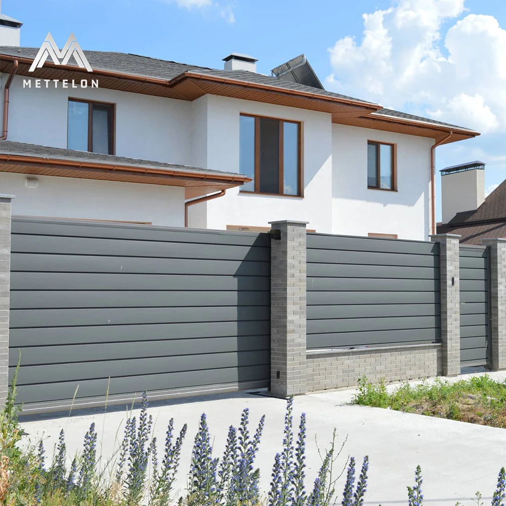 Mettelon High-Quality Durable Outdoor Aluminum Fence Posts Panels for Garden Yard Horizontal Slats Weather-Resistant Coating