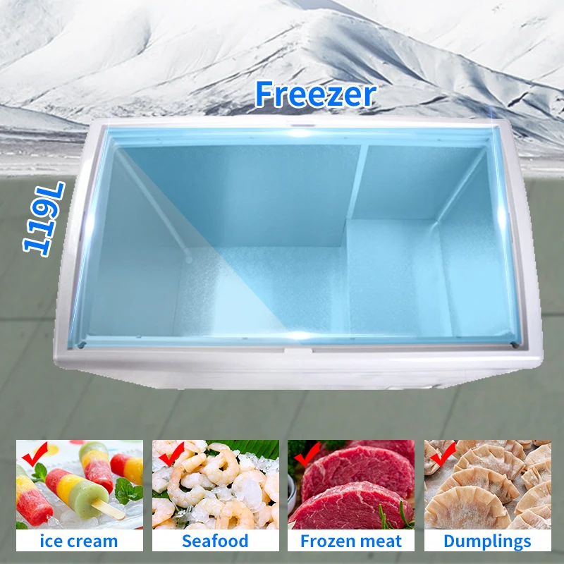 MUXUE  ice cream showcase freezer Glass Top Commercial Frozen fridge Meat Island Horizontal Island Chest Freezer