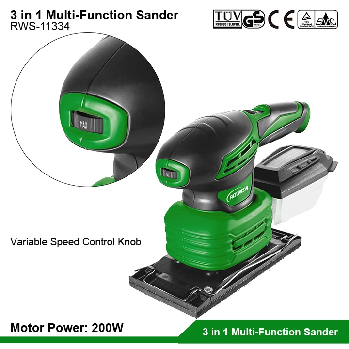 200W Portable Mini Electric Random Orbital Sander Woodworking 3 in 1 Multi-Function Wood Detail Finishing Orbit Sheet Sanders