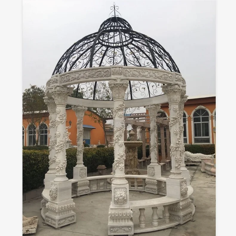 Outdoor White Marble Stone Column Gazebo